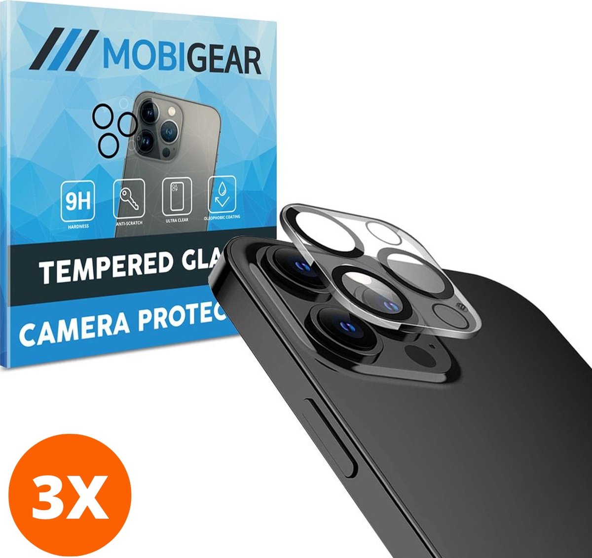 Mobigear Screenprotector geschikt voor Apple iPhone 12 Pro Max Glazen | Mobigear Camera Protector - Case Friendly (3-Pack)