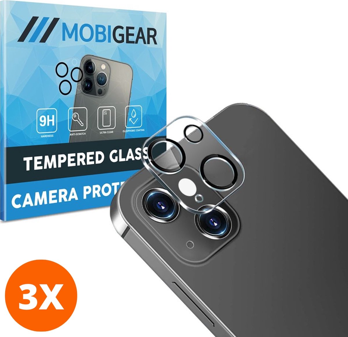 Mobigear Screenprotector geschikt voor Apple iPhone 13 Mini Glazen | Mobigear Camera Protector - Case Friendly (3-Pack)