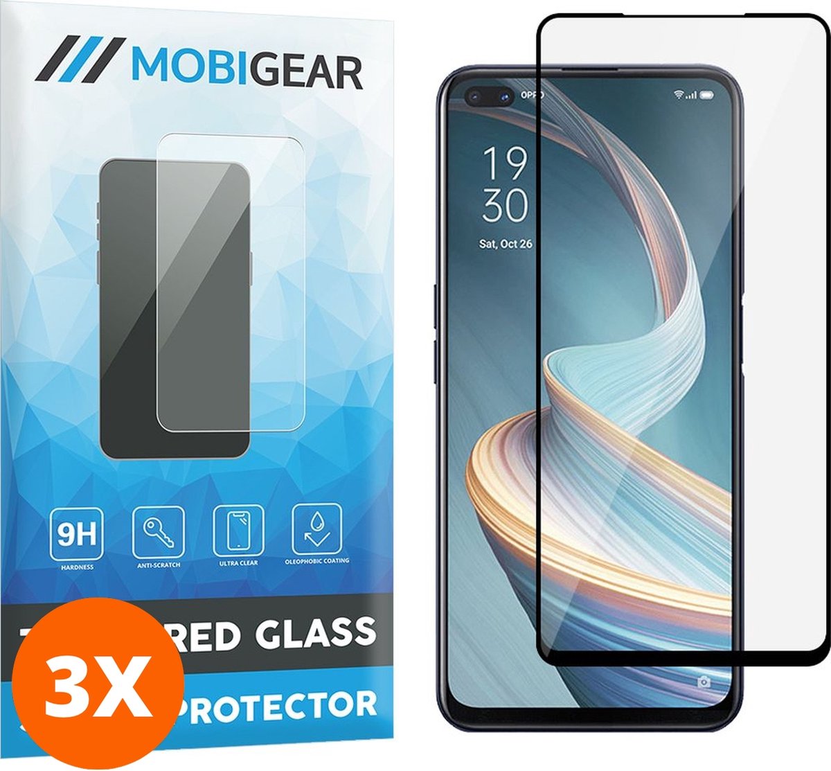 Mobigear Screenprotector geschikt voor OPPO Reno 4 Z 5G Glazen | Mobigear Premium Screenprotector - Case Friendly - Zwart (3-Pack)