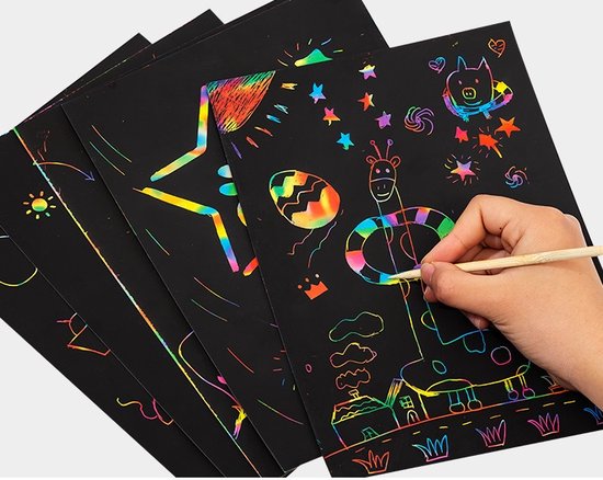 Jeu de 20 cartes à gratter multicolores - dessin et écriture créatifs -  développez