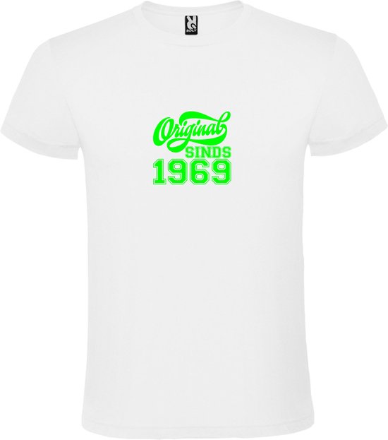 Wit T-Shirt met “Original Sinds 1969 “ Afbeelding Neon Groen Size XS