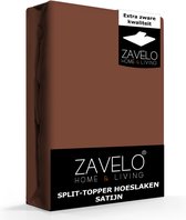 Zavelo Splittopper Hoeslaken Satijn Bruin - Lits-jumeaux (180x220 cm) - 100% Katoensatijn - Soepel & Zacht - Perfecte Pasvorm