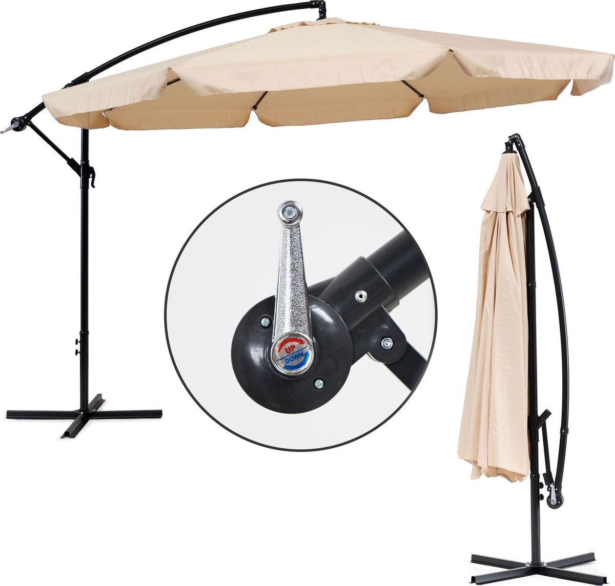 Beige parasol with crank mechanism, 340 cm diameter by Viking Choice.