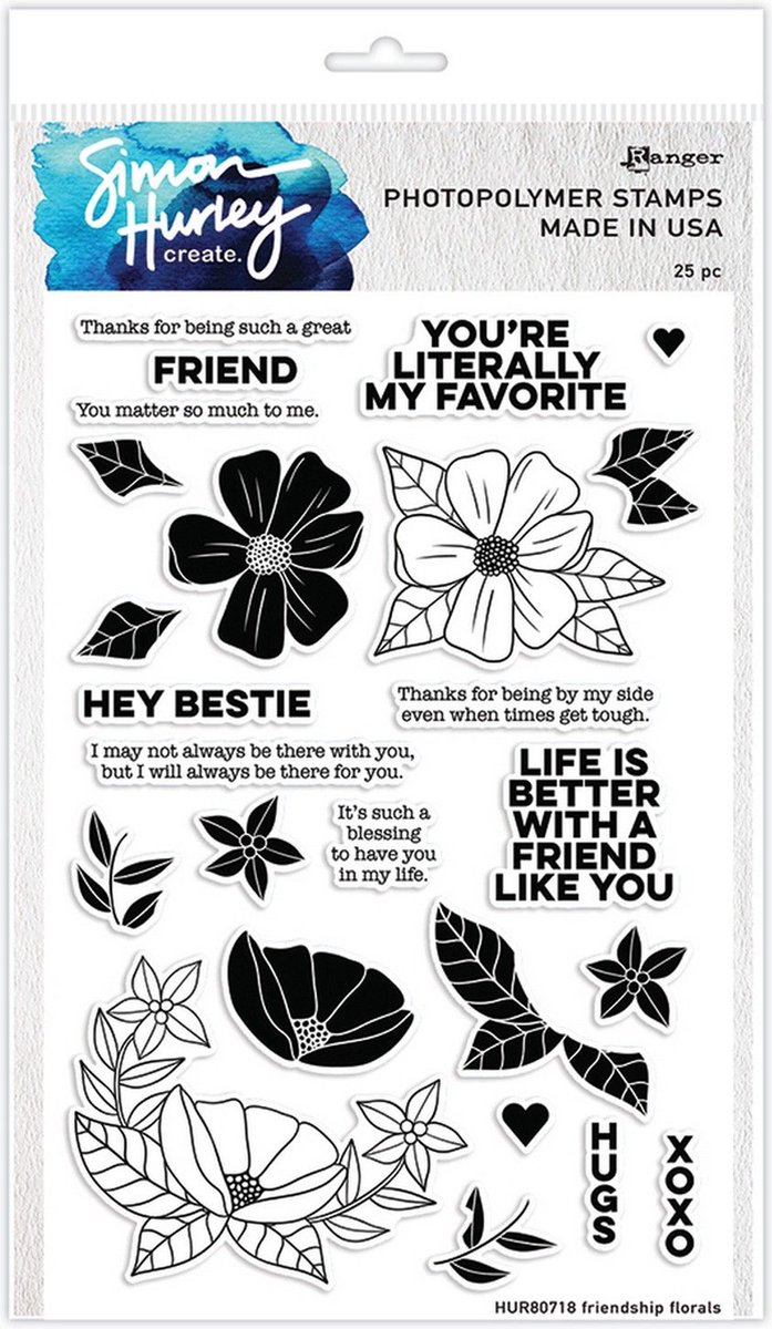 Ranger Simon Hurley Create. Photopolymer Stamp Friendship Florals