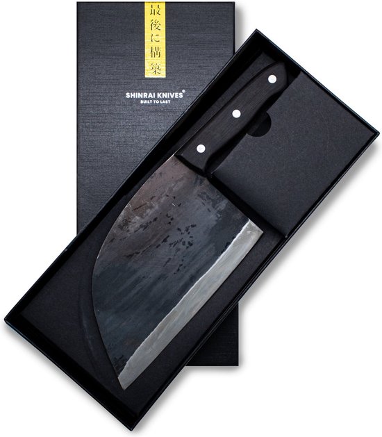 Shinrai Japan - Couteau de chef 18 cm - Couteau - Couteau à découper Zwart avec revêtement en cuir - Avec coffret cadeau de Luxe
