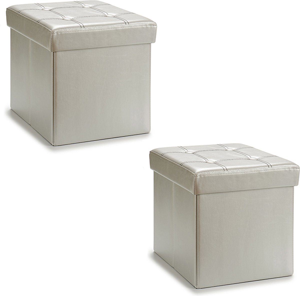 Giftdecor Poef Square BOX - 2x - hocker - opbergbox - zilvergrijs - polyester/mdf - 31 x 31 cm - opvouwbaar