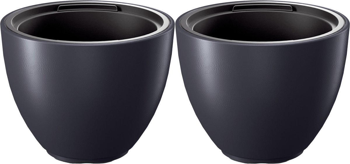 Prosperplast Plantenpot/bloempot Sevilla - 2x - buiten/binnen - kunststof - antraciet - D39 x H30 cm - met binnenpot