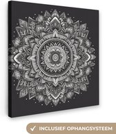 Canvas Schilderij Mandala - Zwart wit - Bloemen - Bohemian - Natuur - 50x50 cm - Wanddecoratie