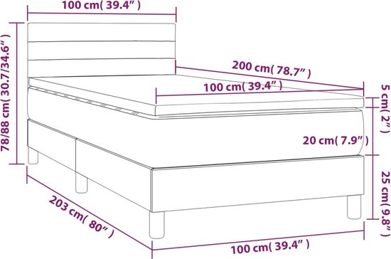 vidaXL - Boxspring - met - matras - fluweel - lichtgrijs - 100x200 - cm