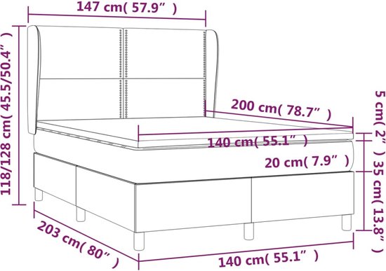 vidaXL - Boxspring - met - matras - stof - crèmekleurig - 140x200 - cm