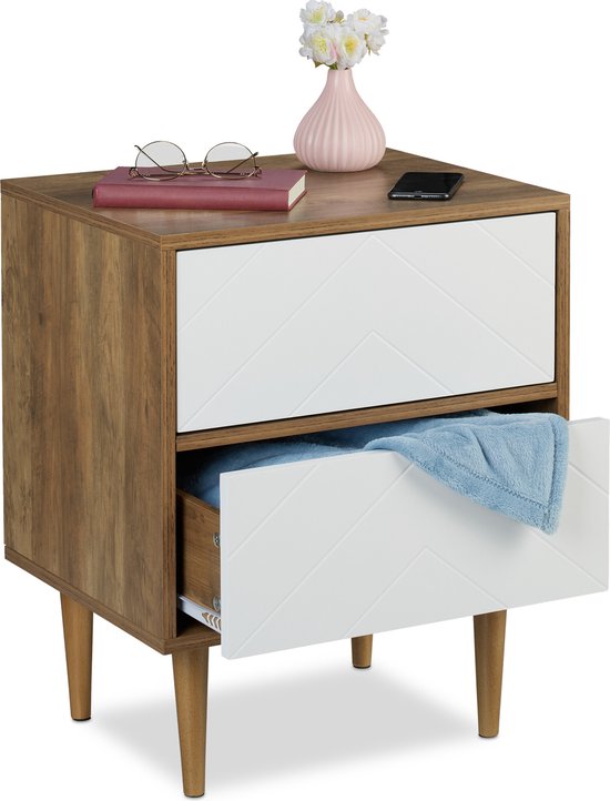 Relaxdays nachtkastje - 2 lades - modern kastje - 60 cm hoog - bijzetkastje  - patroon | bol