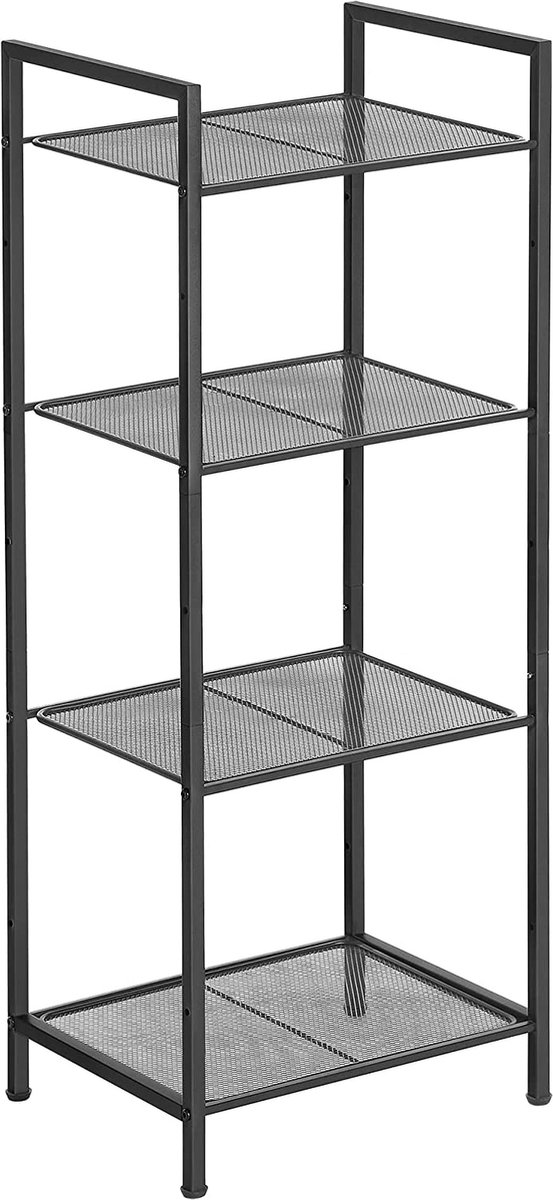 SONGMICS Badezimmerregal aus Metall, Küchenregal, 4 Ebenen, Badregal, Standregal, Pflanzenregal, erweiterbar, verstellbare Ablagen, Industrie-Design, für Badezimmer, Küche, schwarz BSC034B01