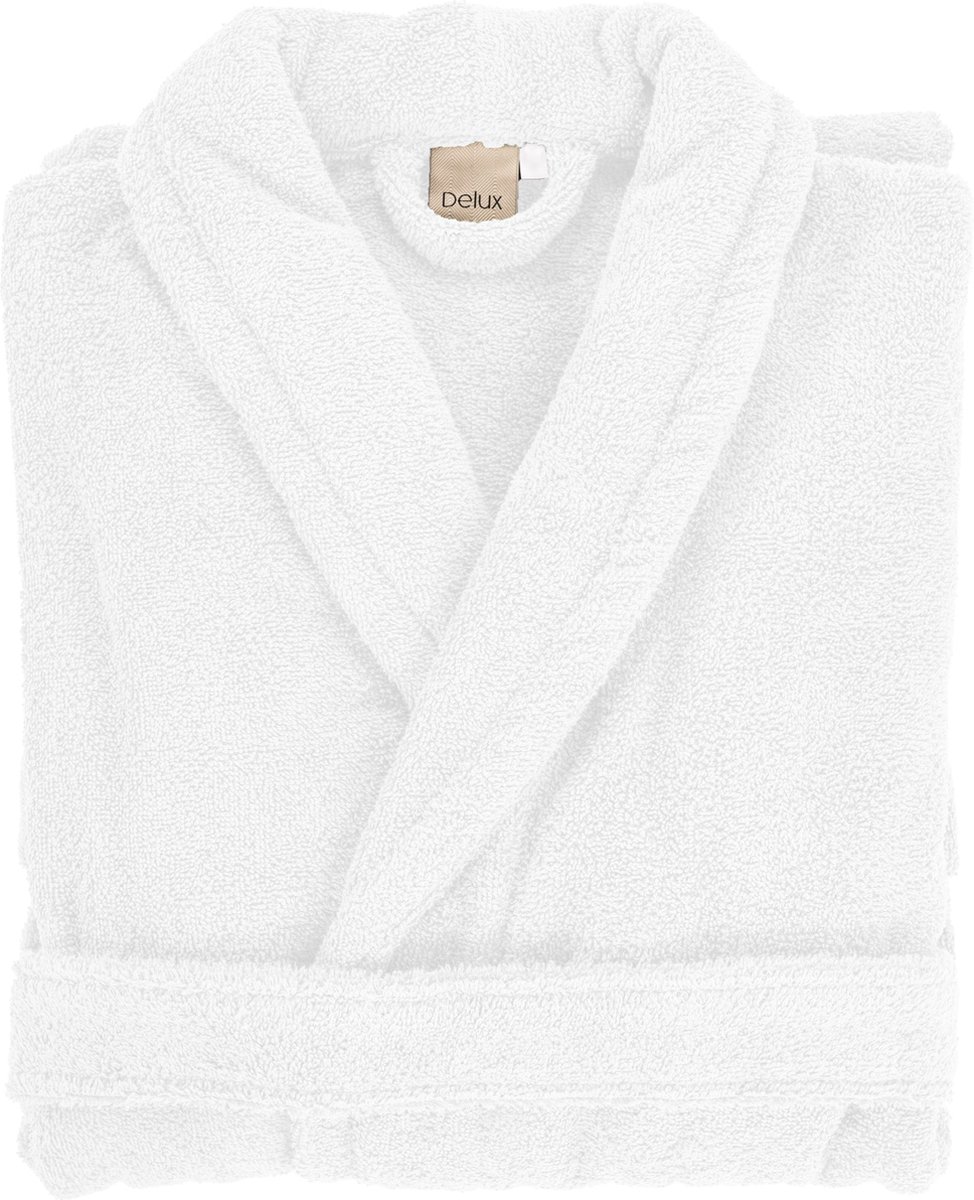 Tiseco Home Studio - Badjas DELUX - 100% katoen - 370 g/m² - badstof - unisex- riem en zakken - S/M - Wit