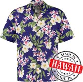 Hawaii Blouse - Shirt - Hemd - 100% Katoen - Overhemd Heren Korte Mouw - Made in Hawaii "Tropisch Paars" Maat XXL