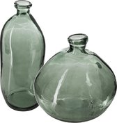 Atmosphera bloemenvazen set - 2x - Organische fles vorm - groen transparant glas