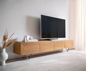 Tv-meubel Kayu acacia natuur 220 cm 4 deuren V-poot lowboard