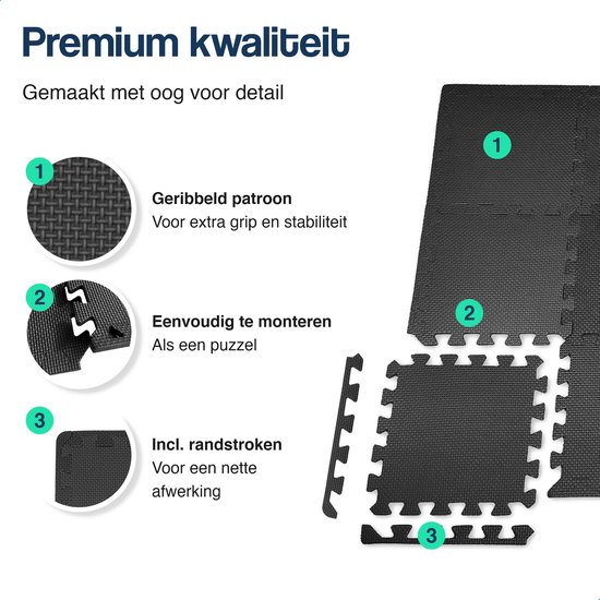 Hulser Puzzelmat - 30 x 30 x 1 cm - 12 stuks - 1,08 m2 - EVA foam mat - Fitnessmat ondergrond - Vloerbeschermer tegels - Rubberen isolatiemat extra dik - Fitness vloer ondertegels - Baby speelmat - Sportvloer kruipmat - Tenttapijt schuimmat - Zwembad