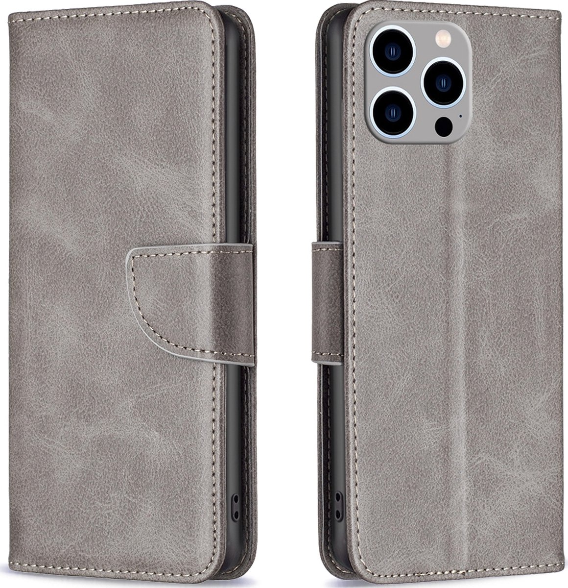 Mobigear Telefoonhoesje geschikt voor Apple iPhone 15 Pro Max Hoesje | Mobigear Excellent Bookcase Portemonnee | Pasjeshouder voor 3 Pasjes | Telefoonhoesje voor Pinpas / OV Kaart / Rijbewijs - Grijs