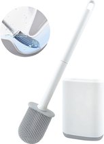 Toiletborstel silicone, flexibele platte toiletborstel, toiletborstel voor badkamer met sneldrogende houder, wandmontage zonder boren, wit