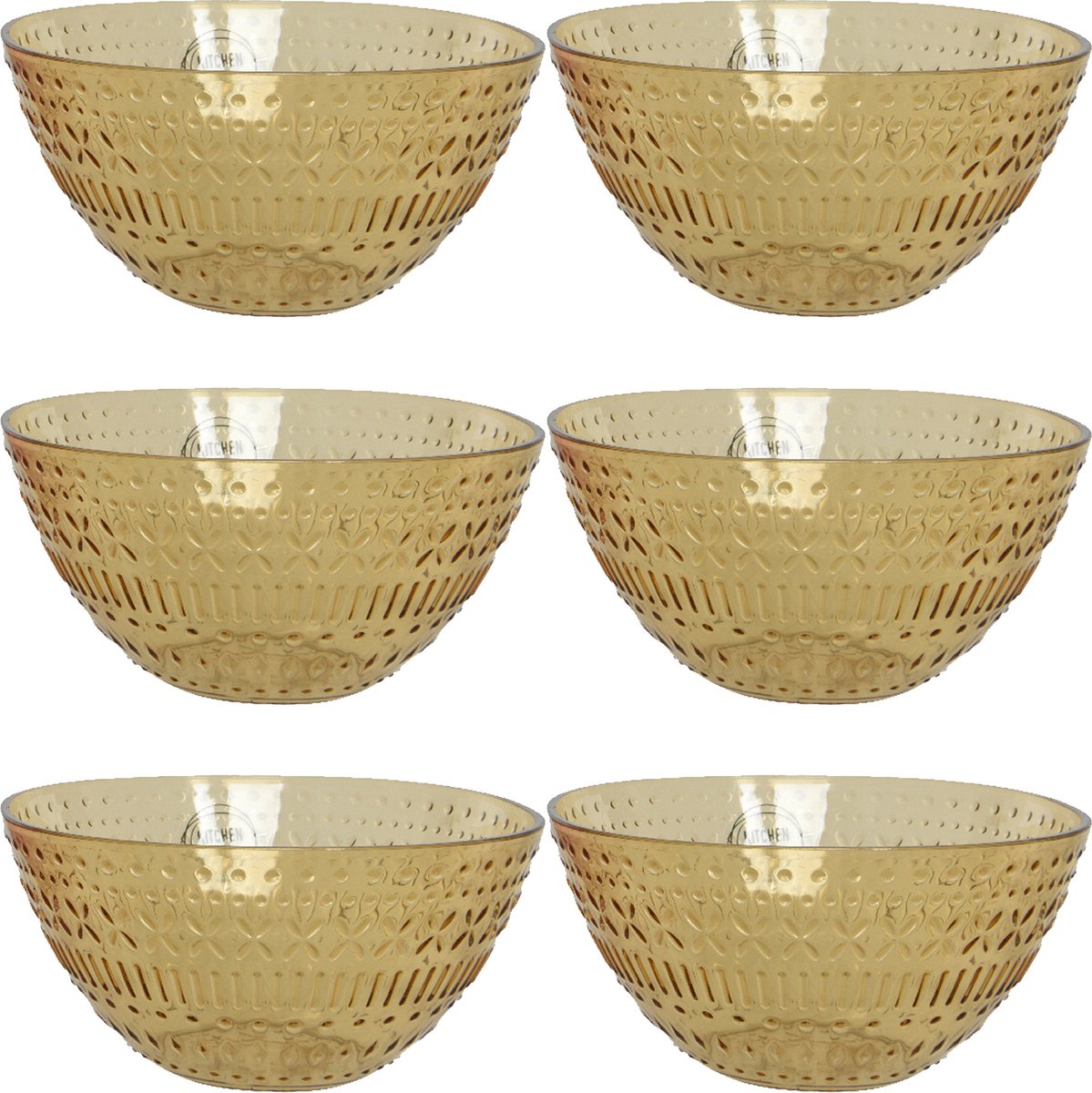 Decoris schaaltje/kommetje - 6x - geel - kunststof - D14 x H7 cm - campingservies