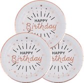 Verjaardag feest bordjes happy birthday - 50x - rose goud - karton - 22 cm - rond