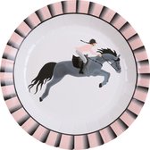 Santex feest wegwerpbordjes - paarden - 10x stuks - 23 cm - roze/grijs