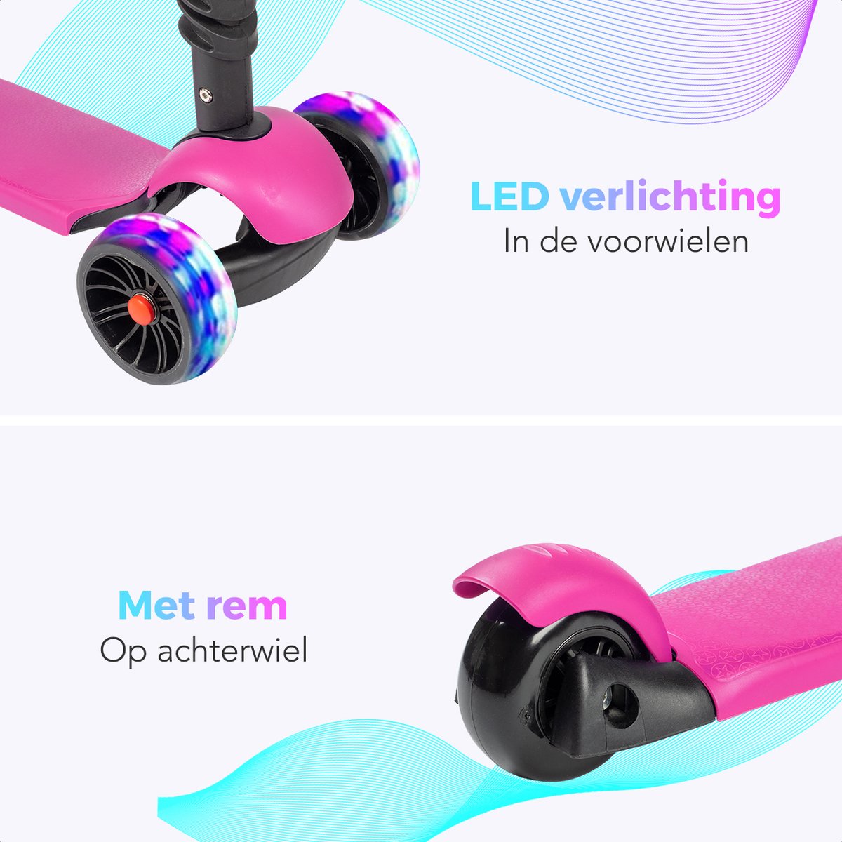 LifeGoods MultiRider Kinderstep - Step 3-8 Jaar - Hoogte Verstelbaar Zitje - Lichtgevende LED Wielen - Jongens/Meisjes - Roze — afbeelding 2