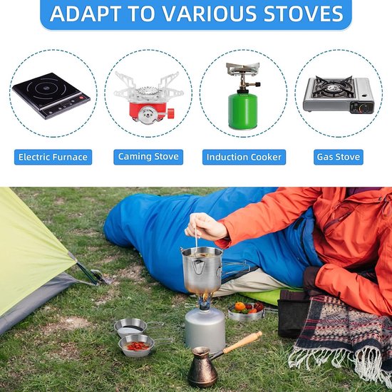 Camping kookgerei set roestvrij staal camping pan outdoor servies kookpan set opvouwbaar camping koken voor picknick camping kookset backpacking camping wandelen van Camp — afbeelding 3