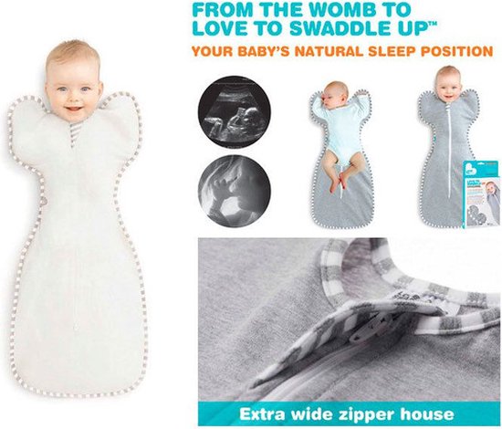 Inbakerdoeken, echo's en een baby met de grijze Love to Dream™ Swaddle Up™.