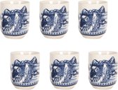 HAES DECO - Mokken set van 6 - formaat Ø 6x8 cm / 100 ml - kleuren Blauw / Wit - Bedrukt met de Chinese Muur - Collectie: Mok - Mokkenset, Koffiemok, Koffiebeker