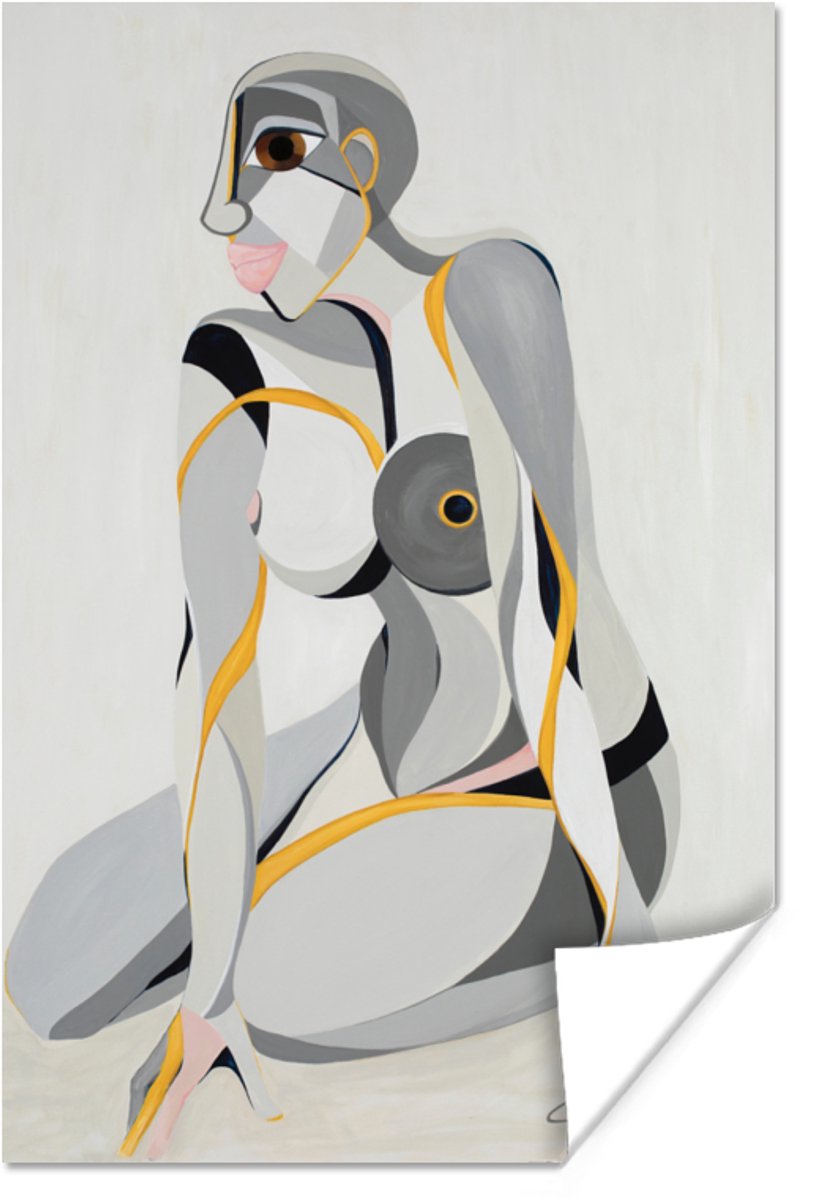 Poster Vrouw - Abstract - Geel - Kunst - 40x60 cm
