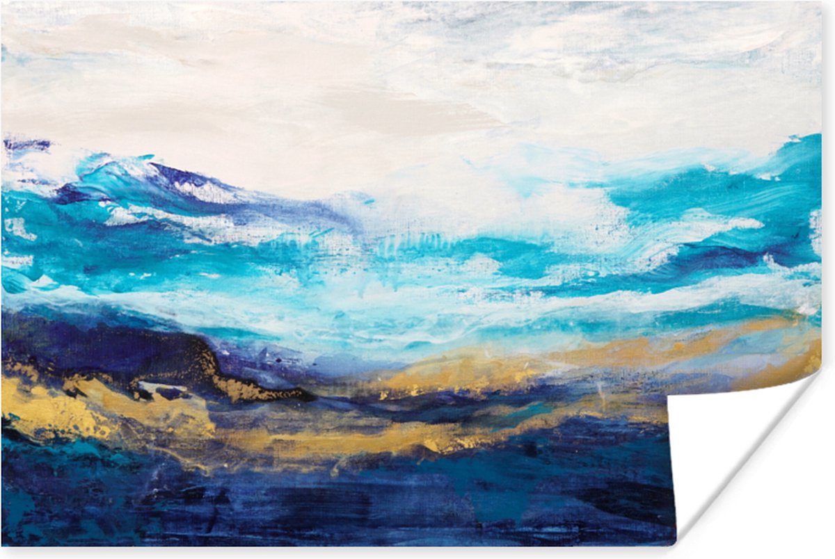 Poster Blauw - Schilderij - Abstract - Verf - 90x60 cm
