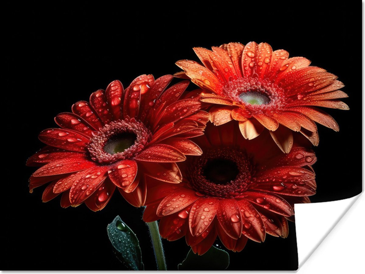 Poster Bloemen - Botanisch - Rood - Gerbera - Natuur - 40x30 cm