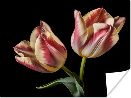 Poster Tulpen - Bloemen - Roze - Wit - Natuur