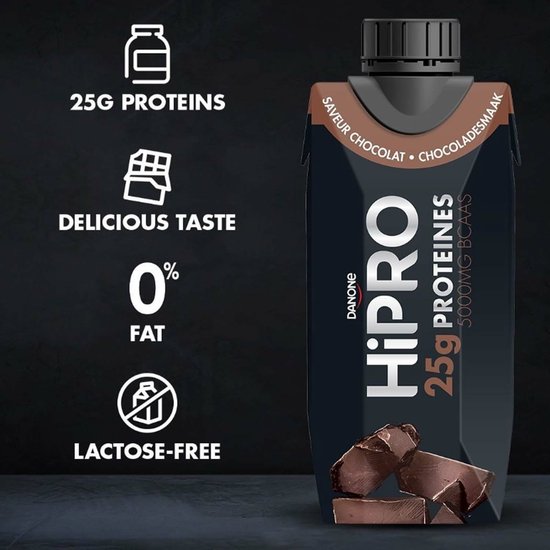 Danone HiPRO Eiwitshake – Chocolade – 25g Proteïne – 8 x 330ml – Lactosevrij
