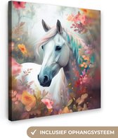 Canvas Schilderij Paard - Natuur - Bloemen - Dieren - Bos - 50x50 cm - Wanddecoratie