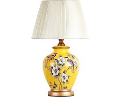Fine Asianliving Chinese Tafellamp Porselein Geel Magnolia Handgemaakt - Genna D30xH48cm