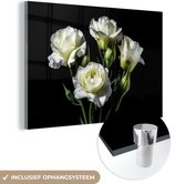 MuchoWow® Peinture sur verre - Fleurs - Roses - Wit - Botanique - Zwart - 120x80 cm - Peintures sur verre acrylique - Photo sur Glas
