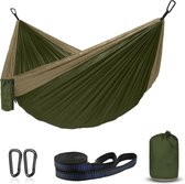 Hangmat voor buiten, ultralicht, met touwafdekkingen, reishangmat, ultralicht, ademend nylon, parachutehangmatten voor outdoor, camping, tuin en strand, draagvermogen 150 kg (groen/grijs)