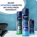 Drie NIVEA MEN deodorants: Fresh Sensation, Fresh Active spray en Fresh Active roller.