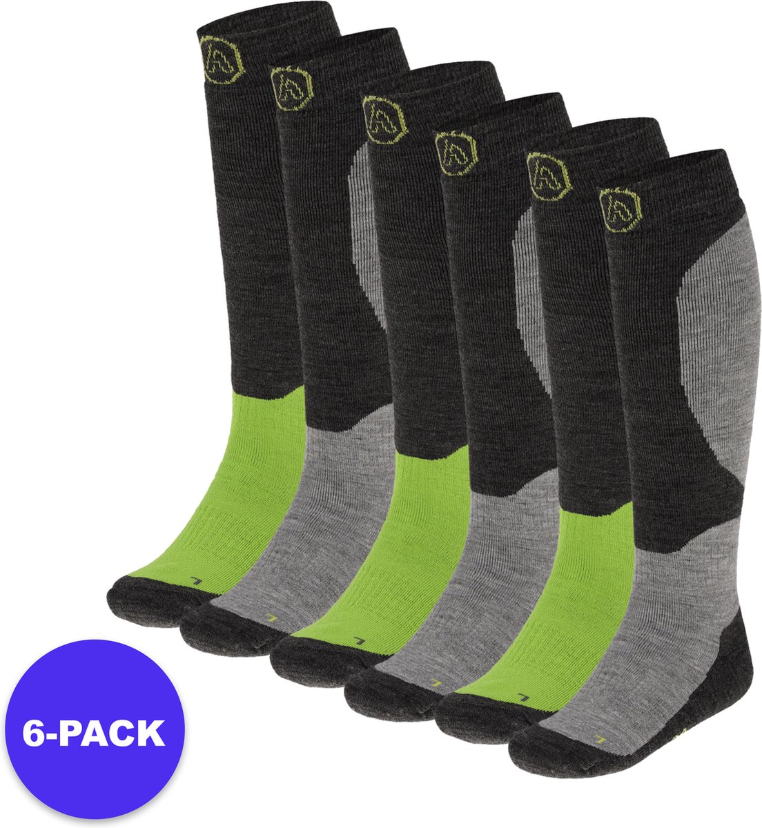 Apollo Skisokken kind Unisex Multi 35/38 6-Pack Voordeelpakket Grijs