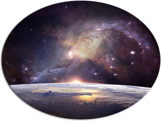 Dibond Ovaal - Galaxy Lucht vanaf Planeet - 80x60 cm Foto op Ovaal (Met Ophangsysteem)
