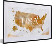 Fotolijst incl. Poster - Verenigde Staten - Wereldkaart - Olieverf - 60x40 cm - Posterlijst