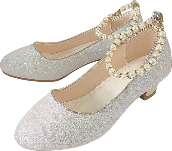 Chaussures de communion - Chaussures de princesse paillettes blanches avec  perles -... | bol