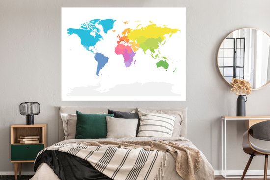 Affiche Carte du Wereldkaart - Arc-en-ciel - Wit - 160x120 cm XXL