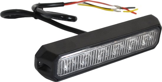 Zwart stroboscooplicht met 6 LED's en kabel. Clear lens.