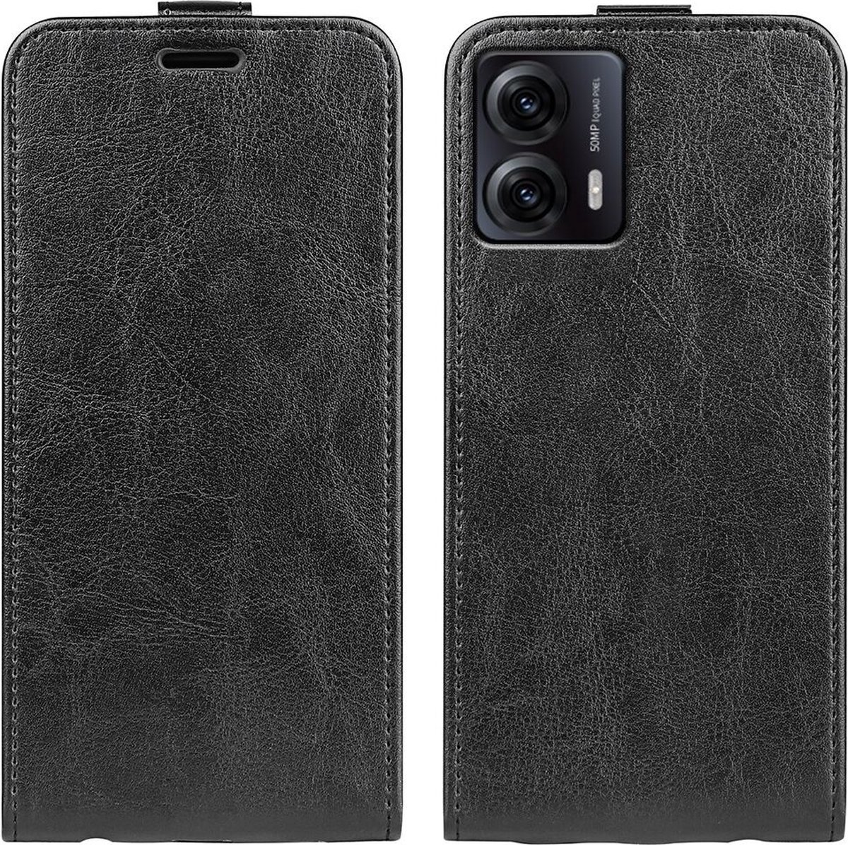 Motorola Moto G53 Hoesje Verticale Flip Wallet Case Kunstleer Zwart