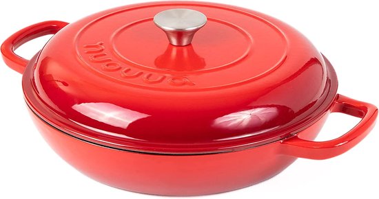 Cocotte en fonte émaillée rouge avec couvercle [3,5 L - 30 cm] | bol