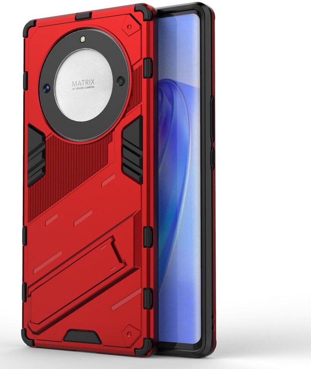 Honor Magic5 Lite Hoesje Shockproof Kickstand Back Cover Rood