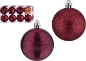 Krist+ gedecoreerde kerstballen - 24x st - wijn/bordeaux rood - kunststof - 6 cm